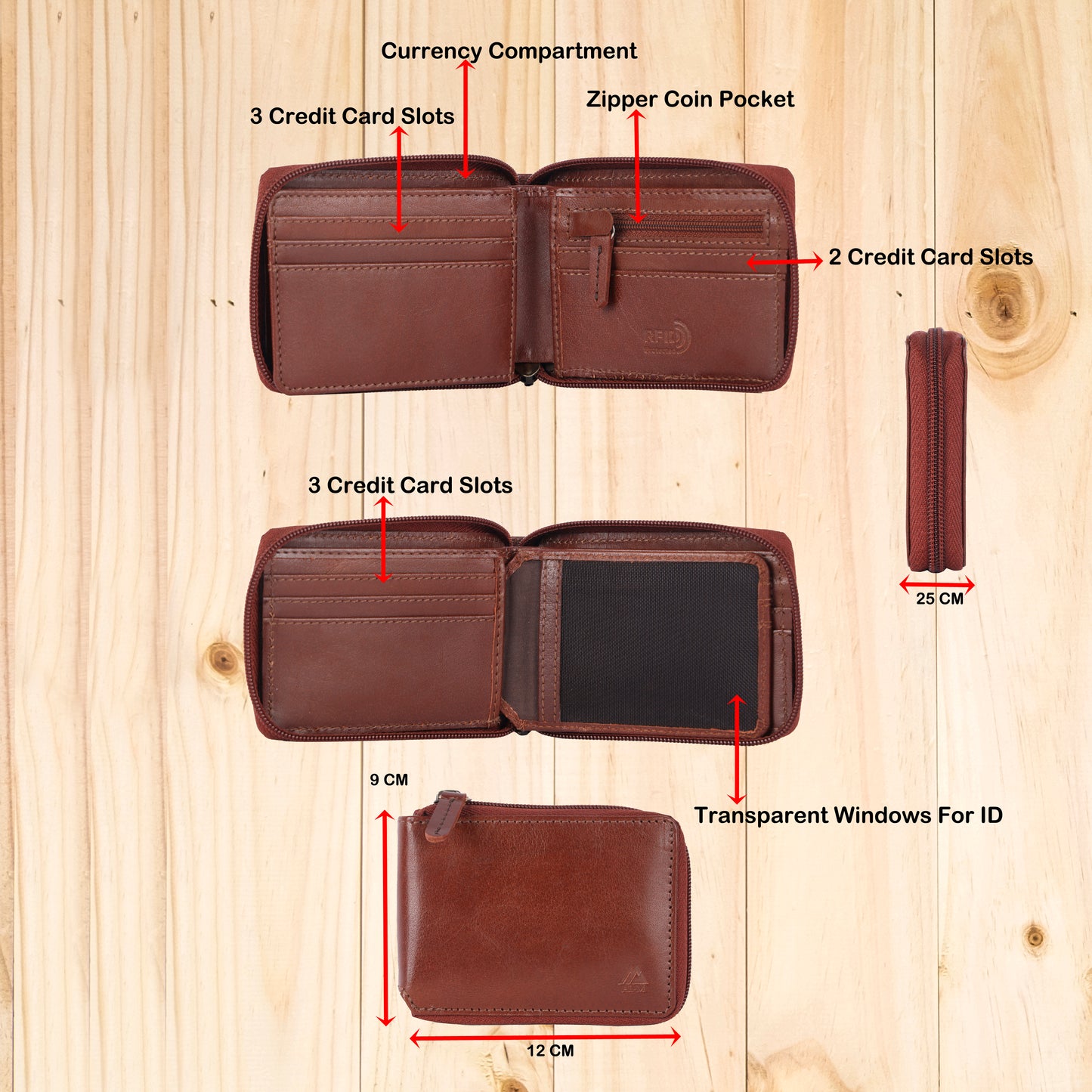 AL-M Zipper Bifold Wallet