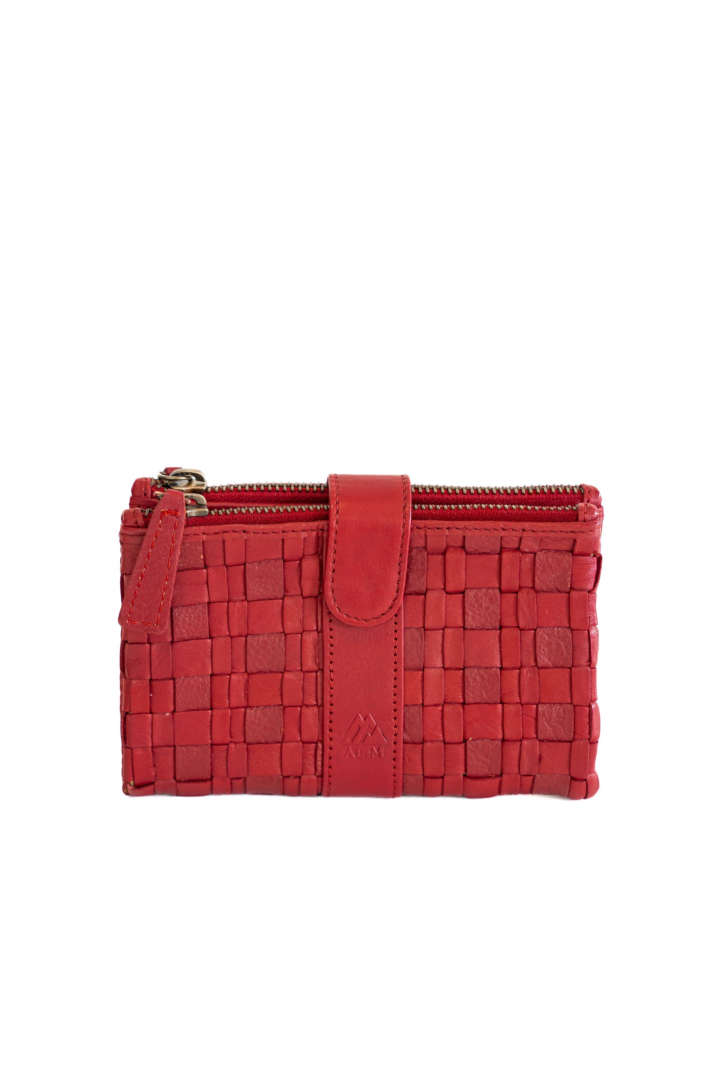 Woven leather wallet clutch