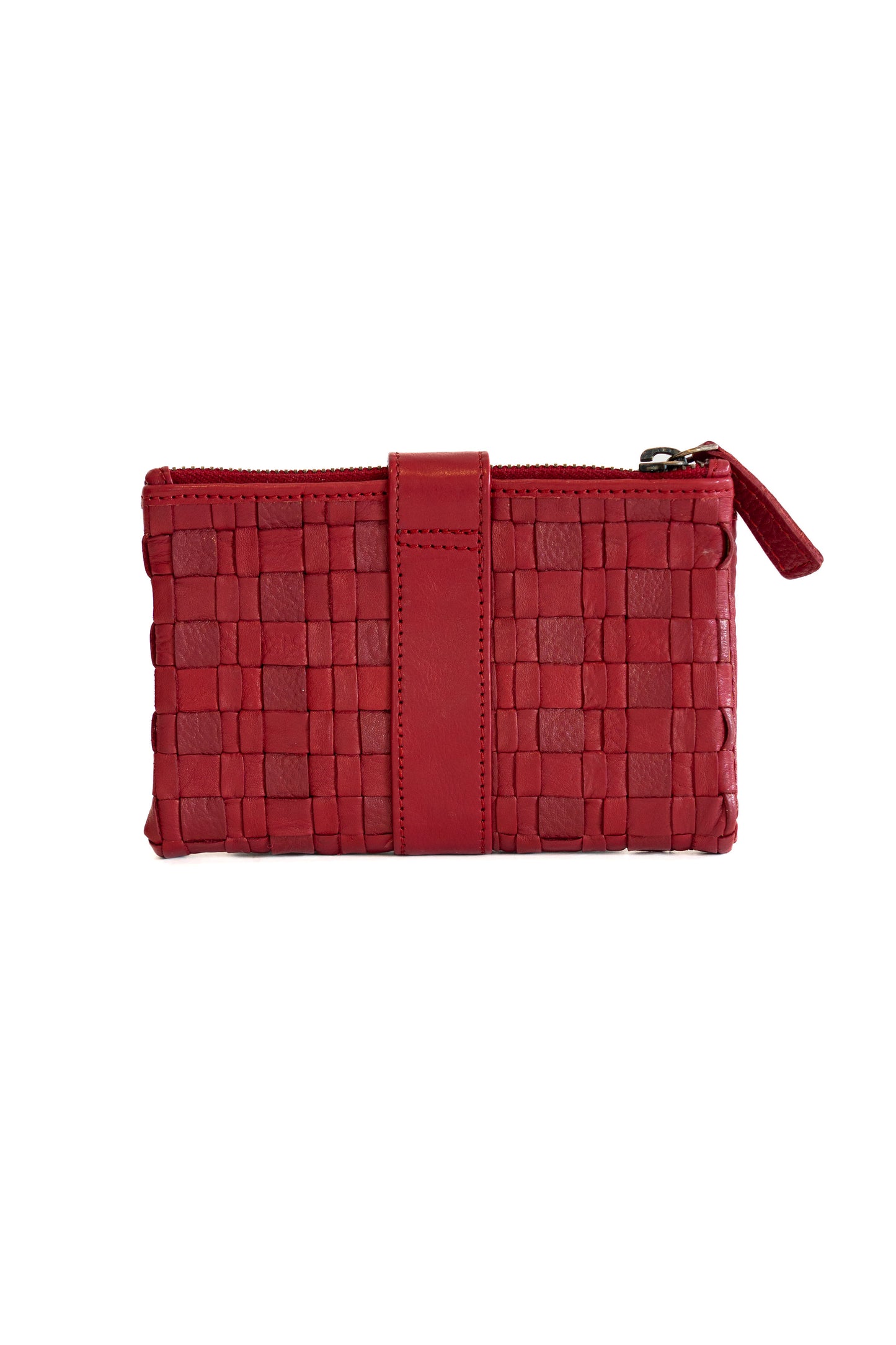 Woven leather wallet clutch