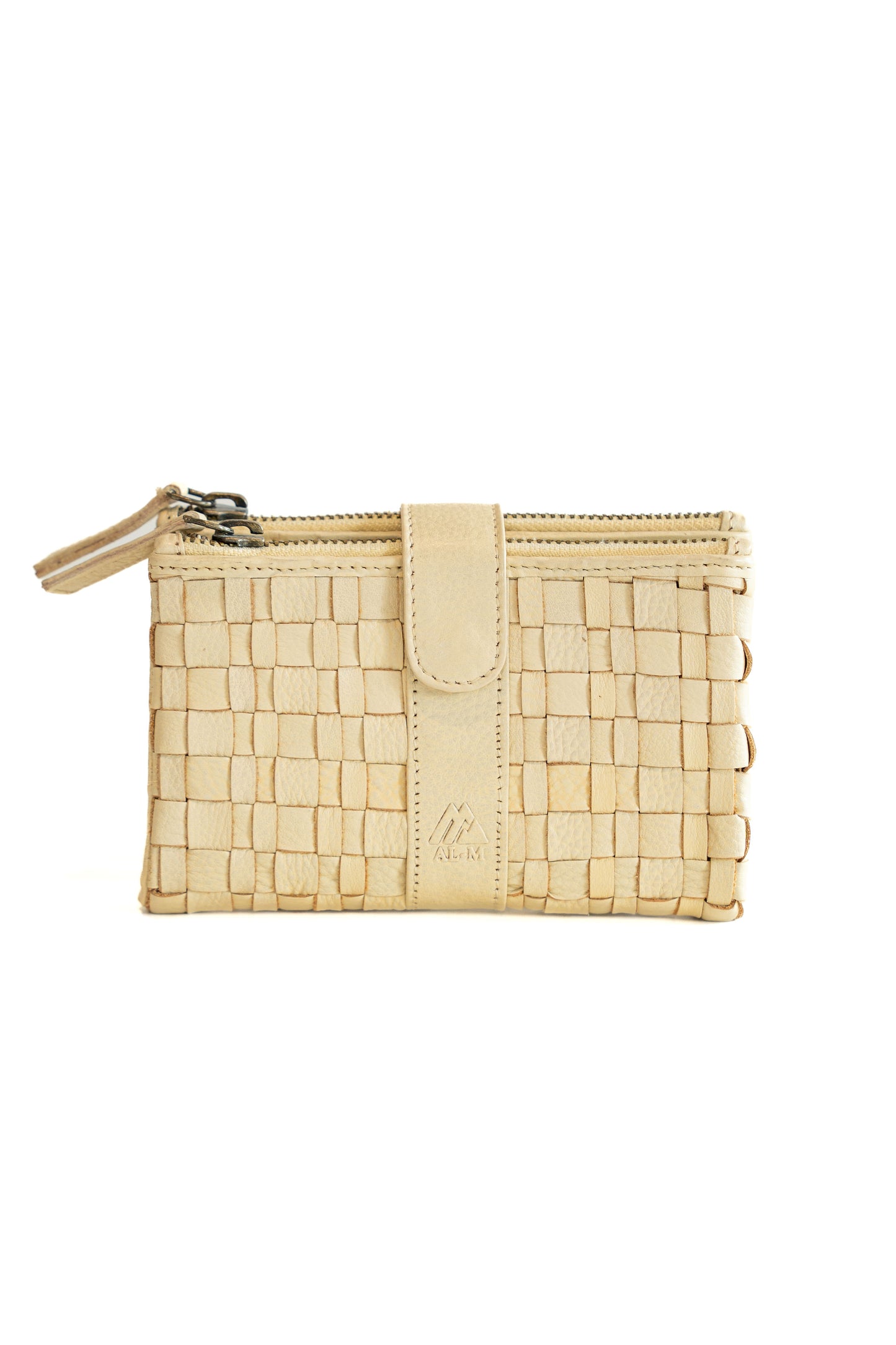 Woven leather wallet clutch