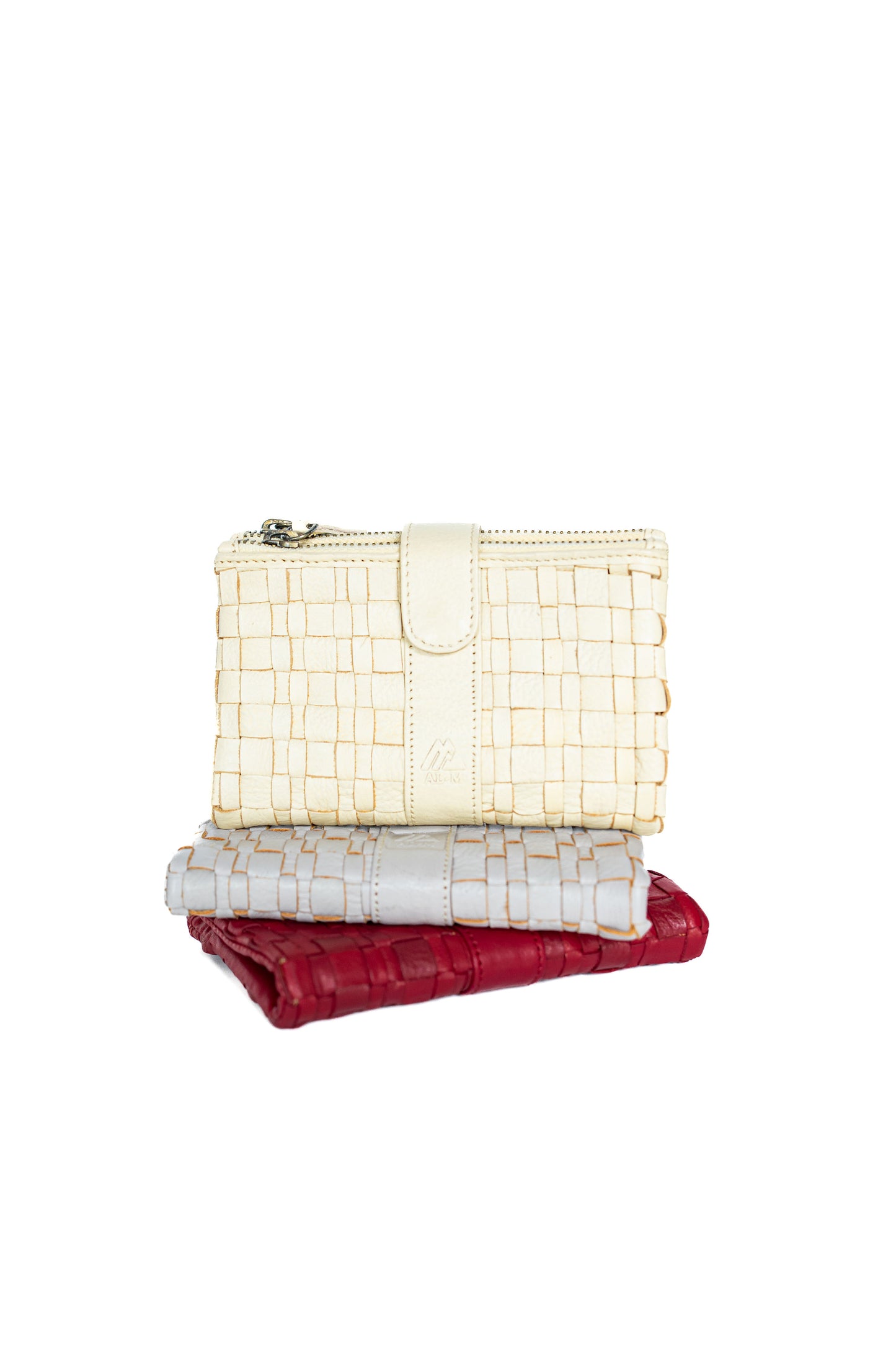 Woven leather wallet clutch