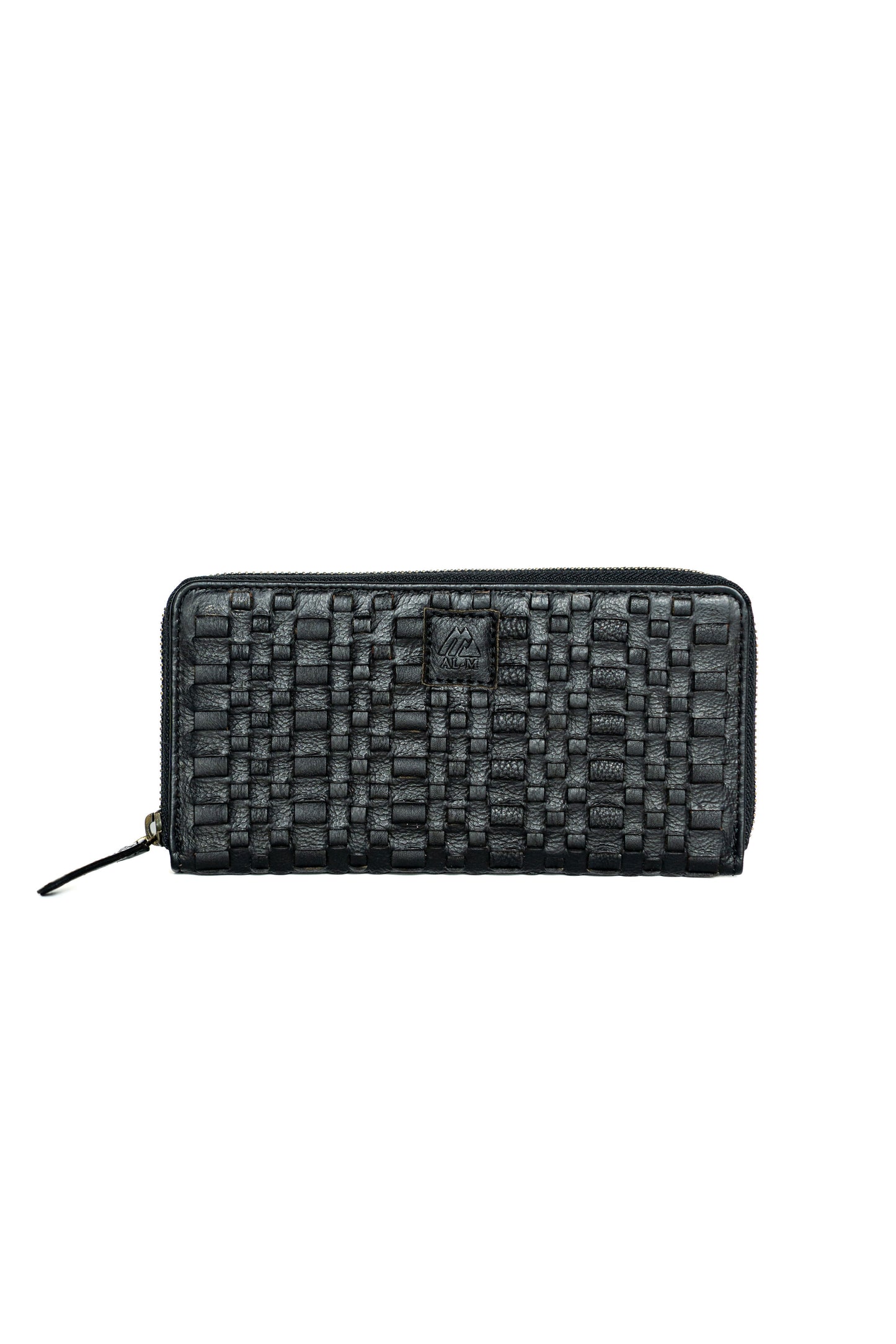 Basketweave leather zipper wallet