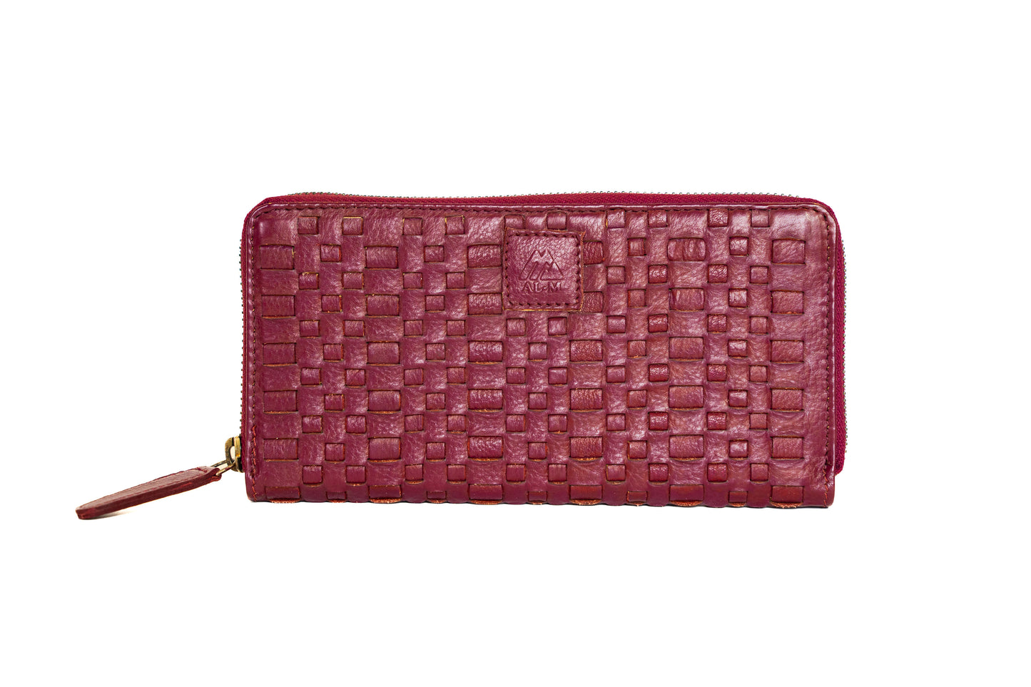 Basketweave leather zipper wallet