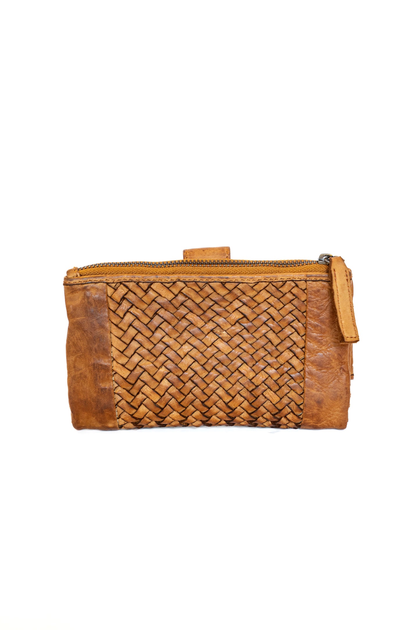 Braided leather wallet clutch