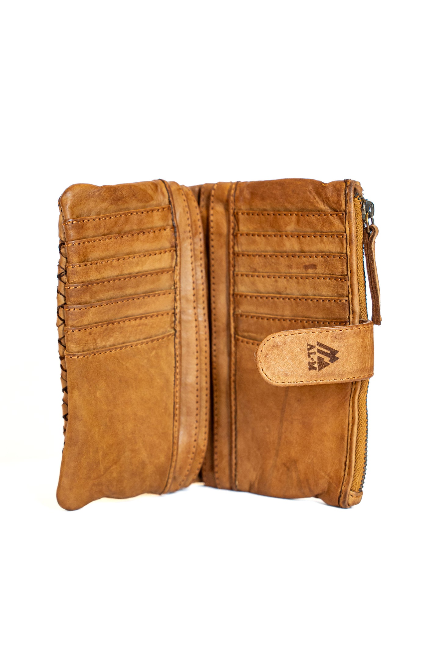 Braided leather wallet clutch