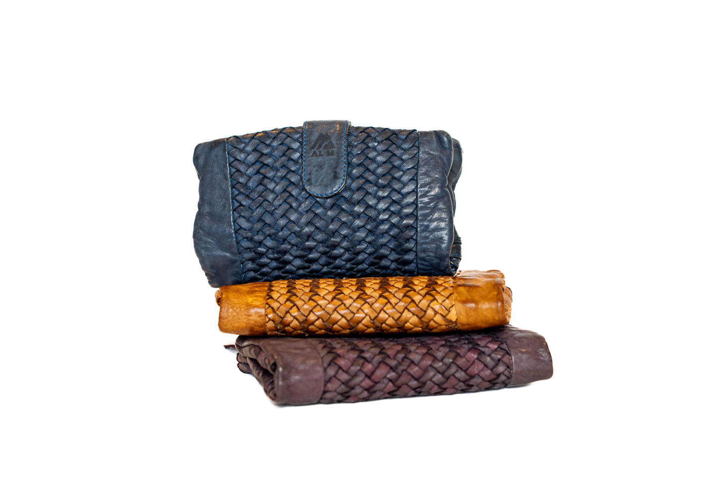Braided leather wallet clutch