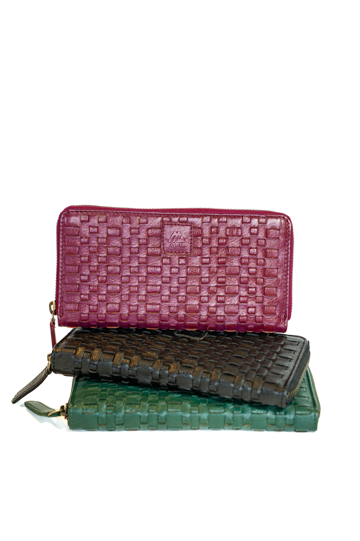 Basketweave leather zipper wallet