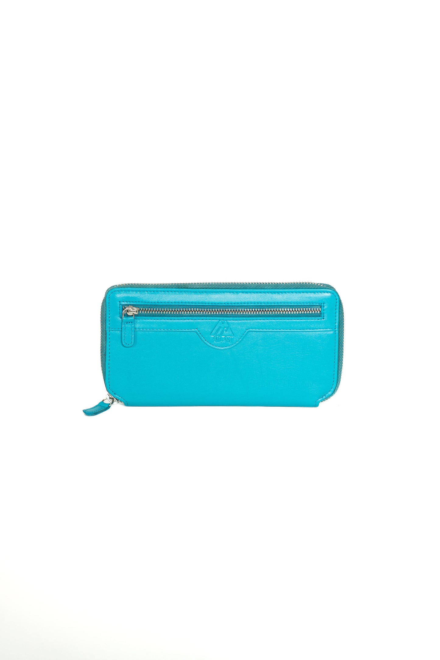 Front zip leather long wallet