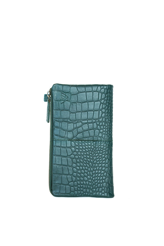 Croc-embossed leather long wallet