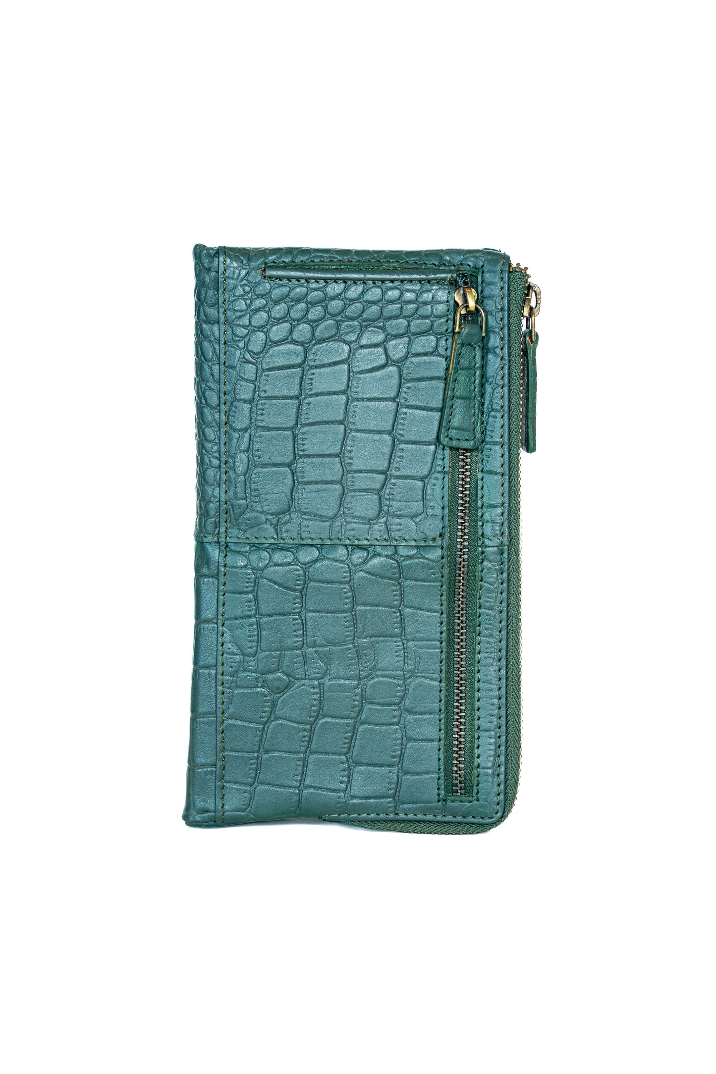 Croc-embossed leather long wallet