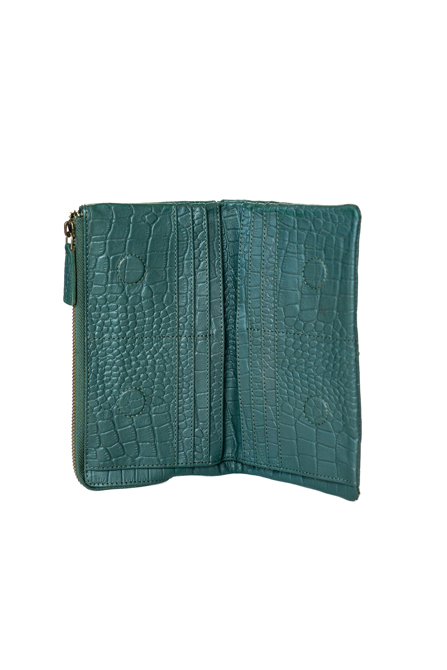Croc-embossed leather long wallet
